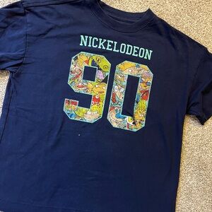 Nickelodeon Navy Blue Graphic Tee with Colorful Characters Vintage